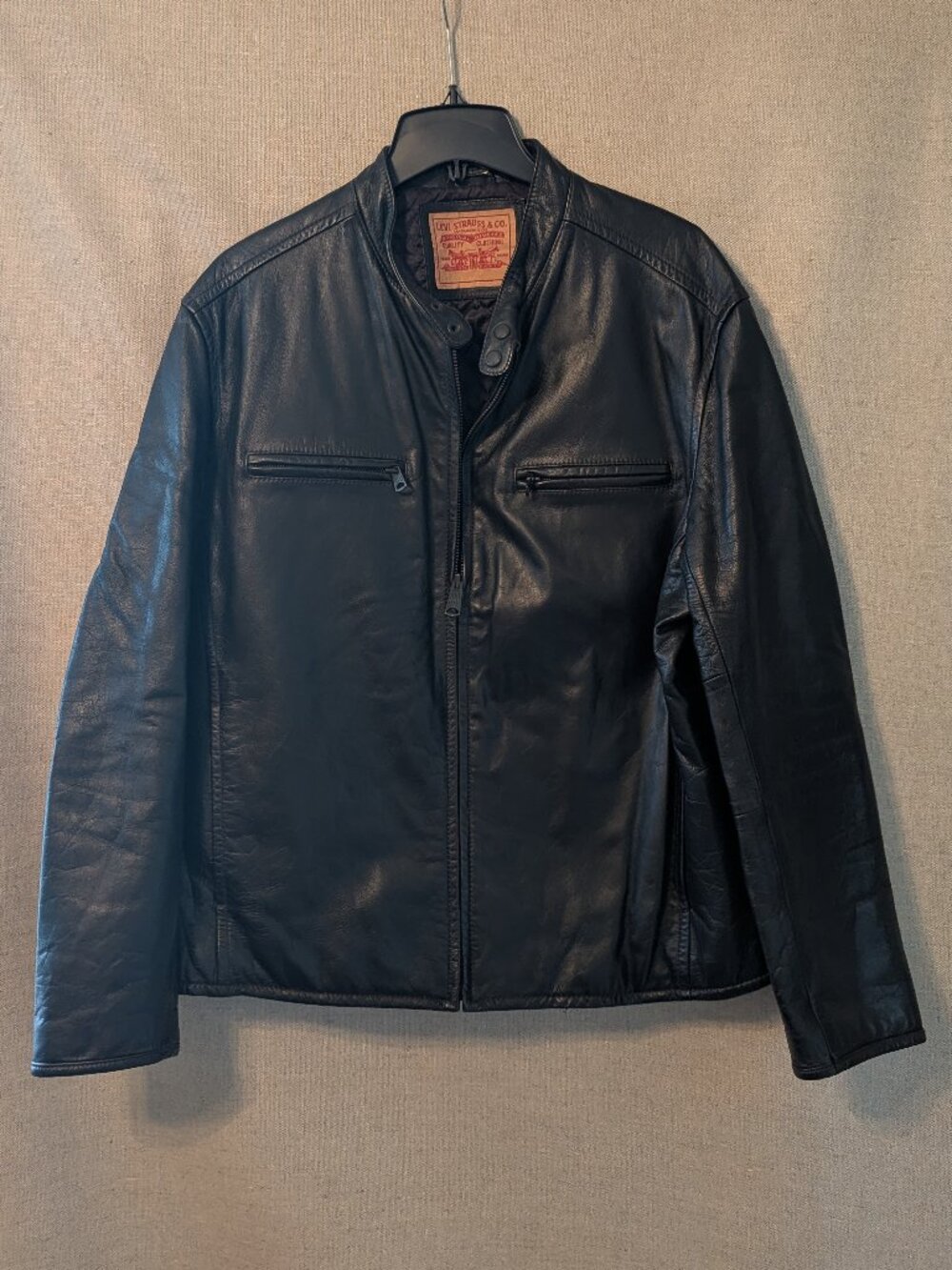 Levi Strauss & Co. Men's XL Black Leather Café Racer Moto Jacket - Full Zip